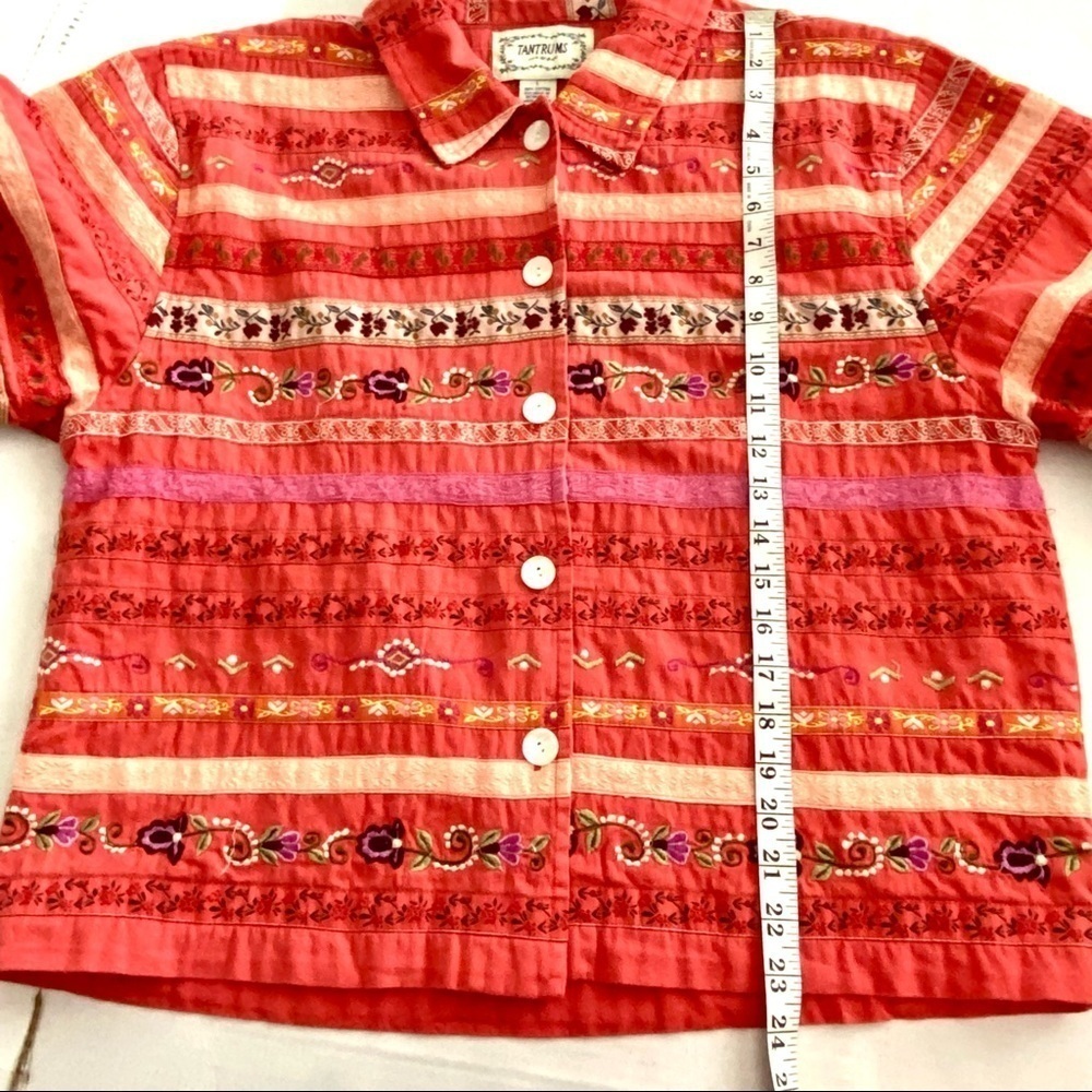 Orange Cotton Blazer Sz Large Embroidered Jacket Boho Lightweight Summer - Picture 9 of 10
